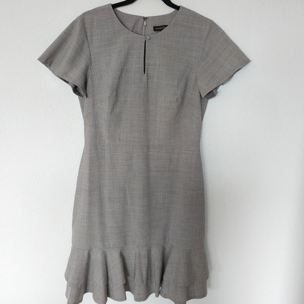 Banana Republic Heather Gray Crepe Wool Ruffled Fit and Flare Mini Dress
